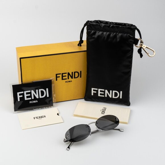 Fendi FIRST CRYSTAL Men Sunglasses Silver Grey Oval FE4075US 12A NEW AUTHENTIC - Picture 10 of 12